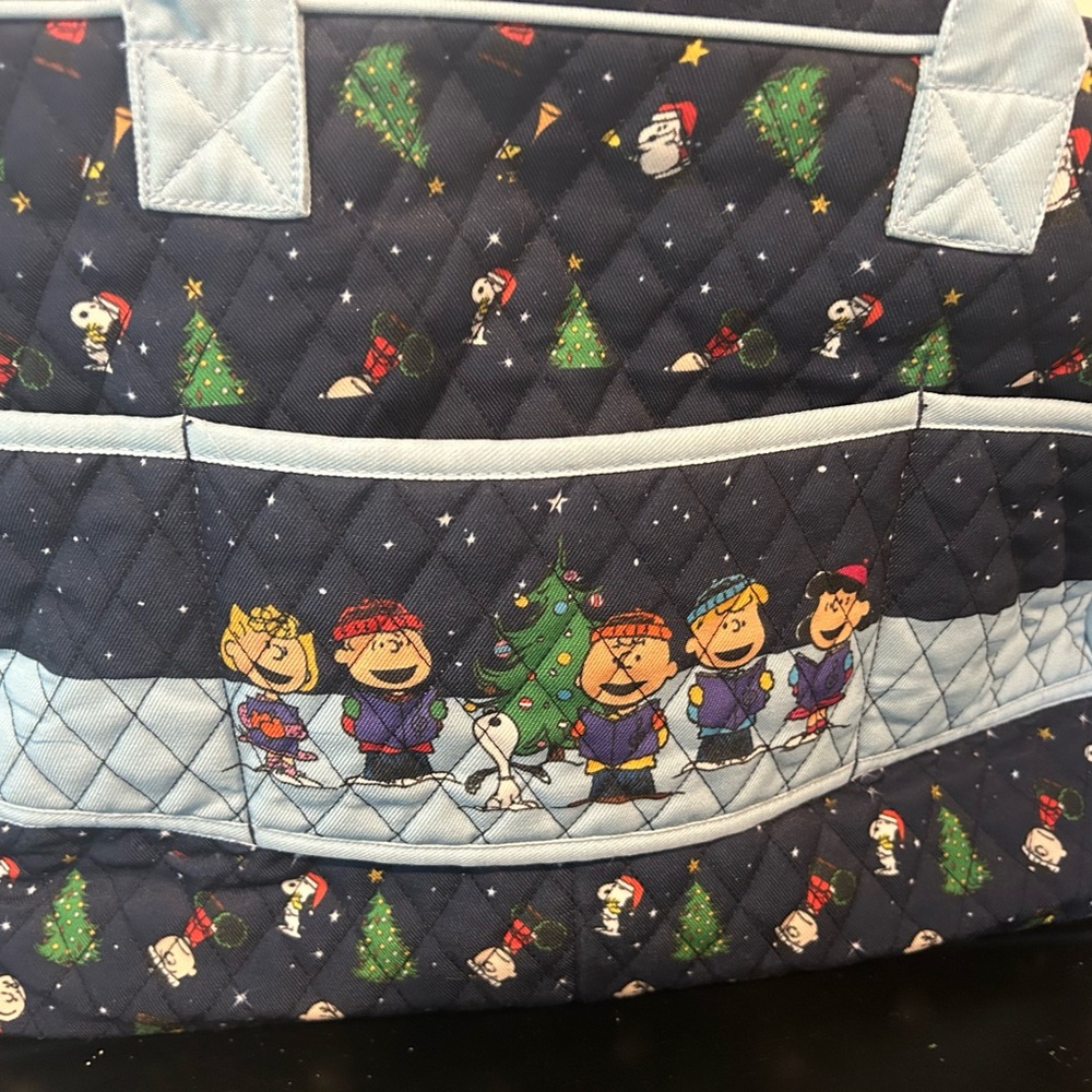 Snoopy and the Gang 
Navy Quilted Bag with Cream Trim
